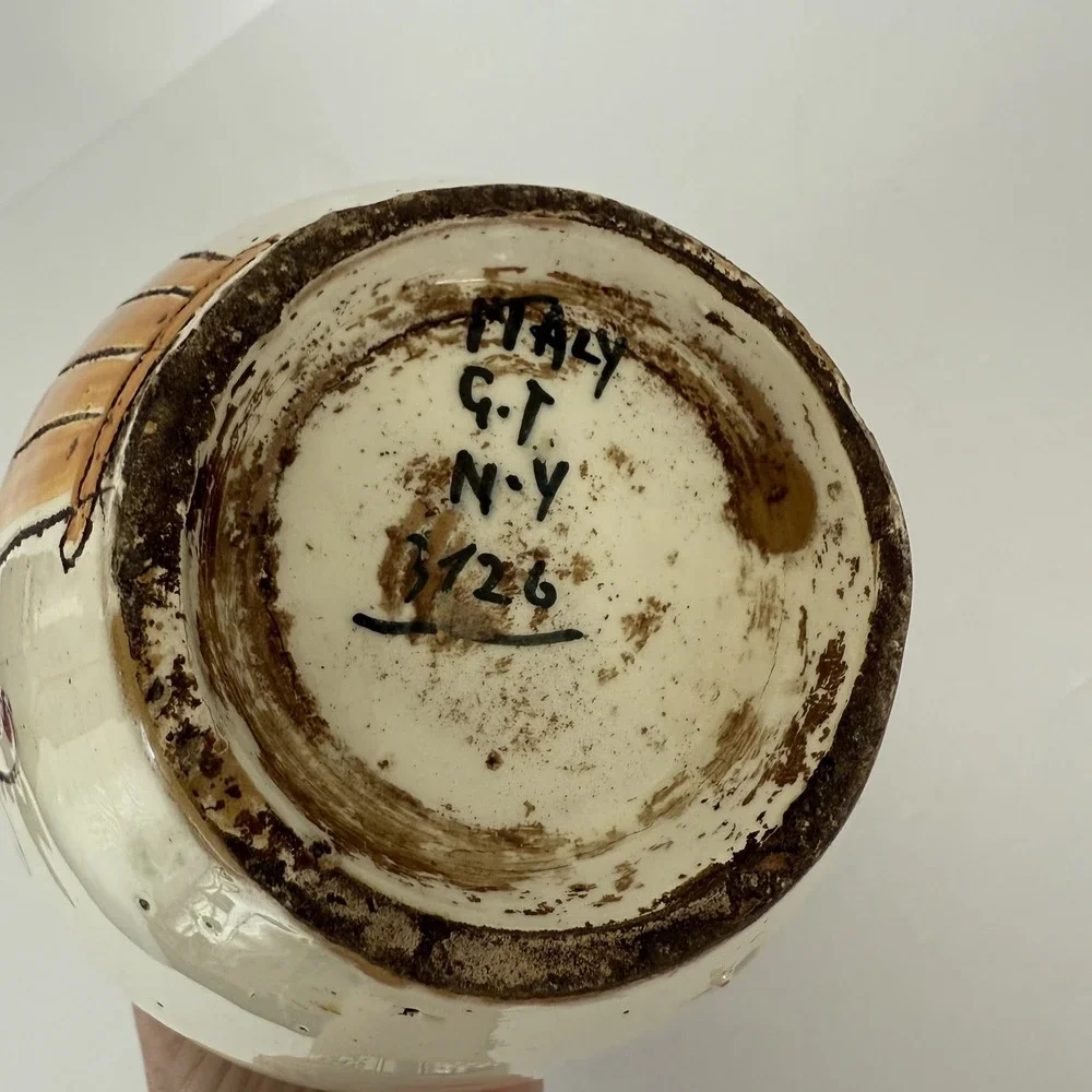 Vintage Italian Pottery Vase Hand Painted Floral Italy 7